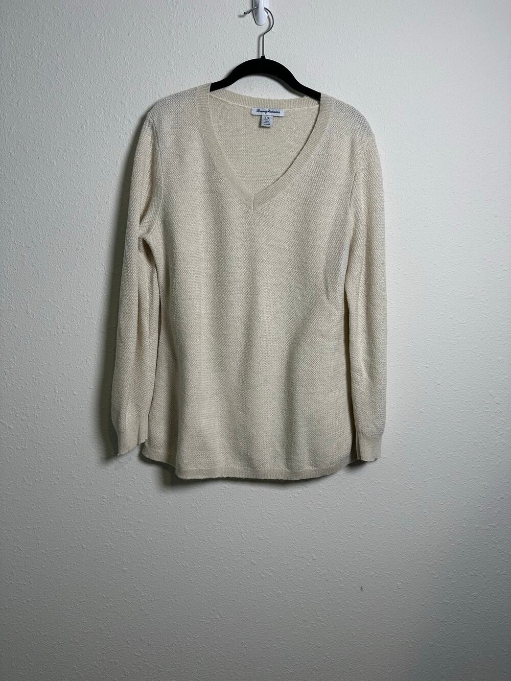 Tommy Bahama women's V-neck knit sweater wool cashmere blend. Metallic detail